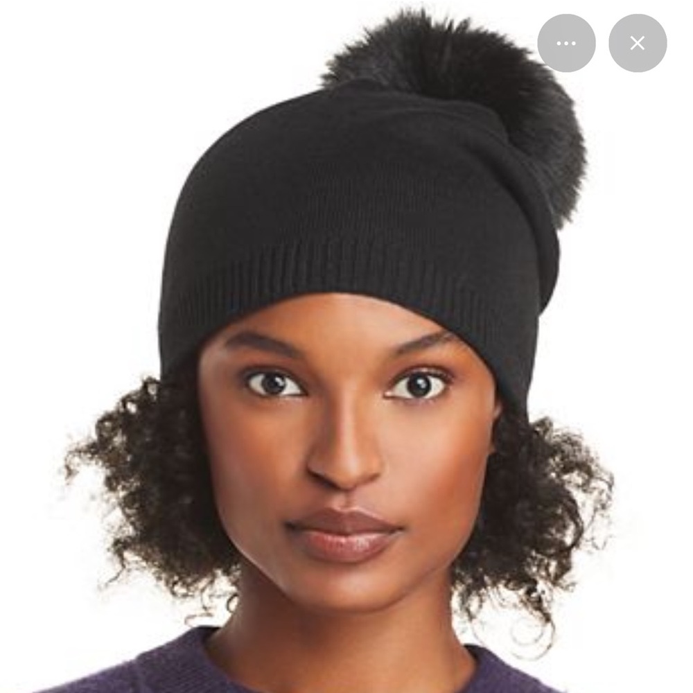 Kyi Kyi Cashmere Blend Faux Fur Pom Pom Beanie Black